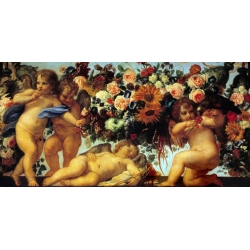 Tableau sur toile. Carlo Maratta, Cupids et couronnes de fleurs II