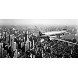 Cuadro, fotografía, en canvas. Anónimo, Avión DC-4 en vuelo sobre Manhattan, Nueva York