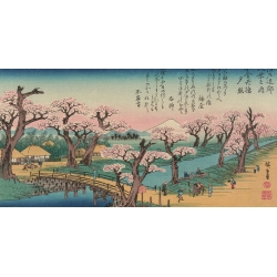 Quadro, stampa su tela. Ando Hiroshige, Bagliore della sera presso il Ponte di Koganei, 1838 (dettaglio)