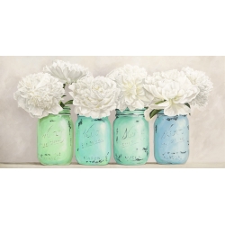 Tableau fleurs. Fleurs en vases Mason Jars (détail)