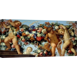 Quadro, stampa su tela. Carlo Maratta, Amorini e ghirlande di fiori I
