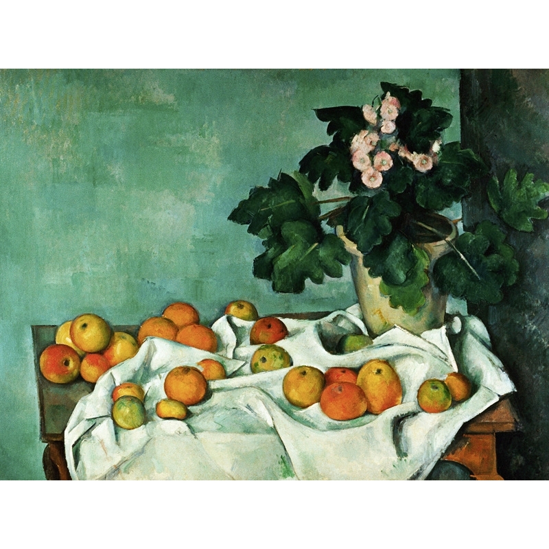 Cuadro famoso en canvas. Paul Cezanne, Manzanas y prímulas