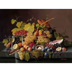 Tableau sur toile. Severin Roesen, Nature morte avec des fruits