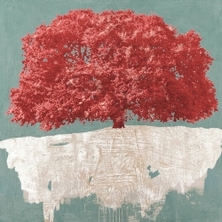Tableau moderne pour salon, impression sur toile. Red Tree Aqua