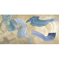 Quadro astratto moderno, stampa su tela. Blue Waves on Gold