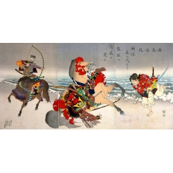 Tableau japonais, affiche et toile. Chikanobu, Protecting his master