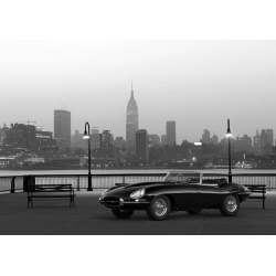 Vintage car poster and canvas. Vintage Spyder in NYC (BW)