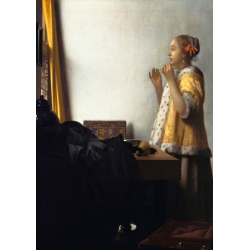 Quadro, stampa su tela. Jan Vermeer, Donna con collana di perle