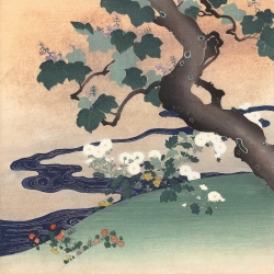 Tableau japonais sur toile. Tsukioka Kogyo, Arbre et chrysanthèmes