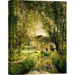 Cuadro en canvas. Daubigny, Paisaje con un arroyo iluminado por el sol